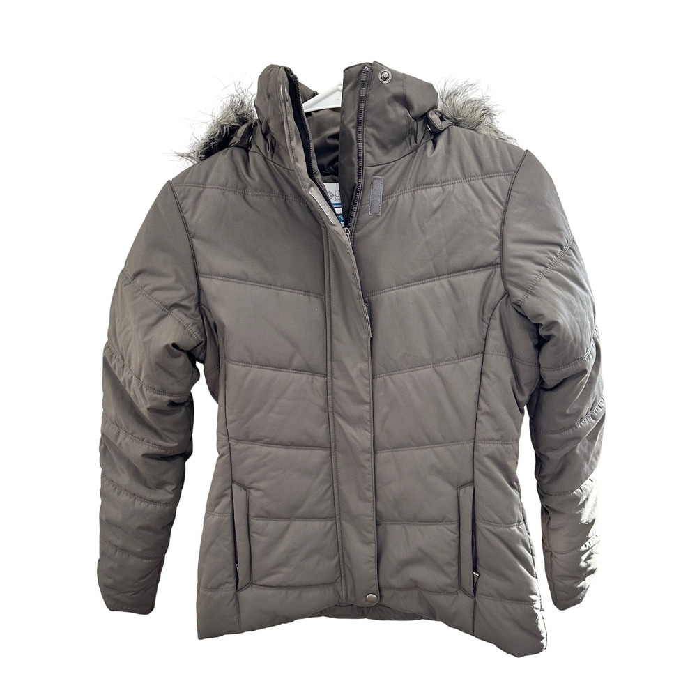 Columbia Women's Puffer Jacket Faux Fur Hood Gray Size XS Winter Warm
